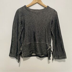 Madewell Striped Ribbed‎ Tie-Side Top XS Black White Long Sleeve Cotton Casual